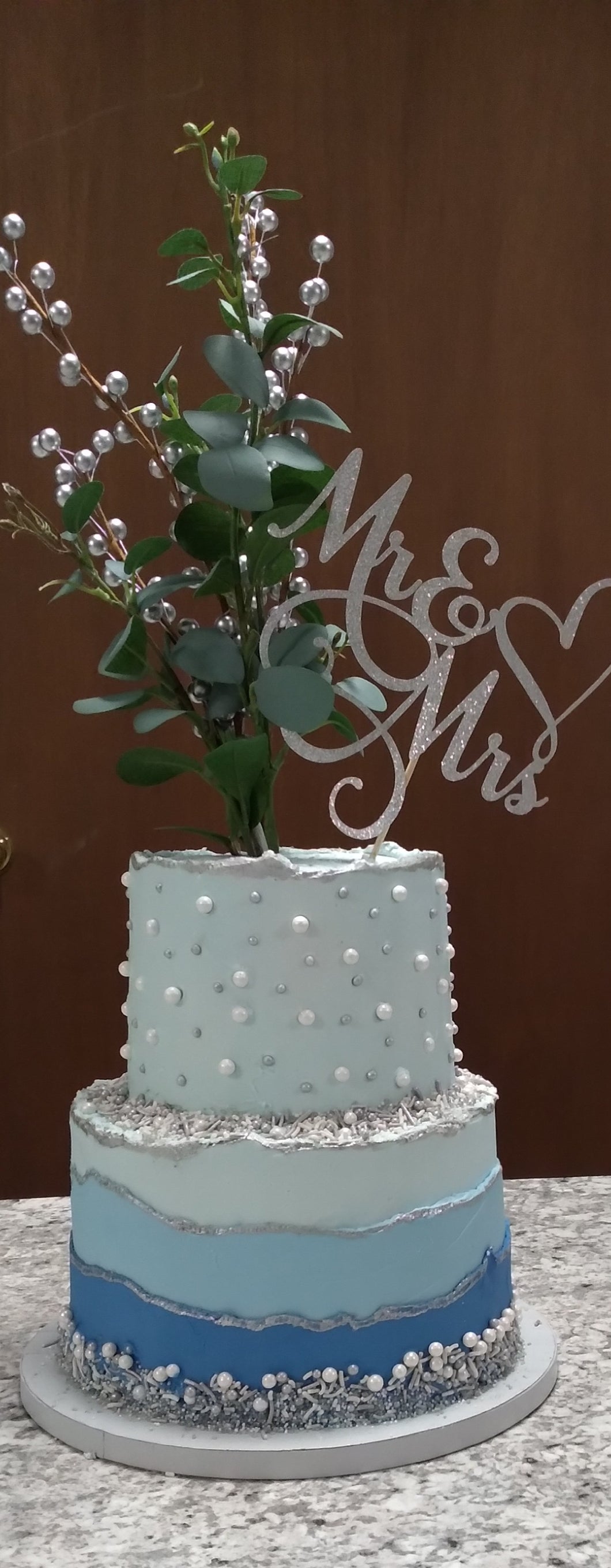 Custom/ Inspiration Cakes - Blue and Silver Ombre Wedding Cake