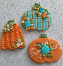 Load image into Gallery viewer, Decorated Cookies - Pumpkins in Orange and Teal - Royal Icing
